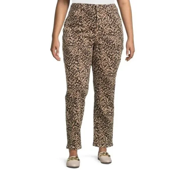 Leopard Print Jeans Womens Plus 26W Straight Leg Stretch Denim 5 Pocket Mob Wife - Picture 1 of 14